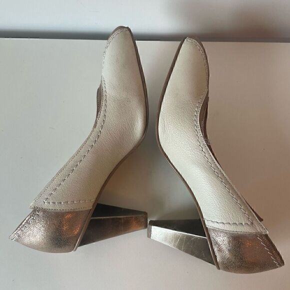 Vintage Fly London White Gold Heels Funky Artsy Size 37 (US 6.5) - Picture 8 of 10